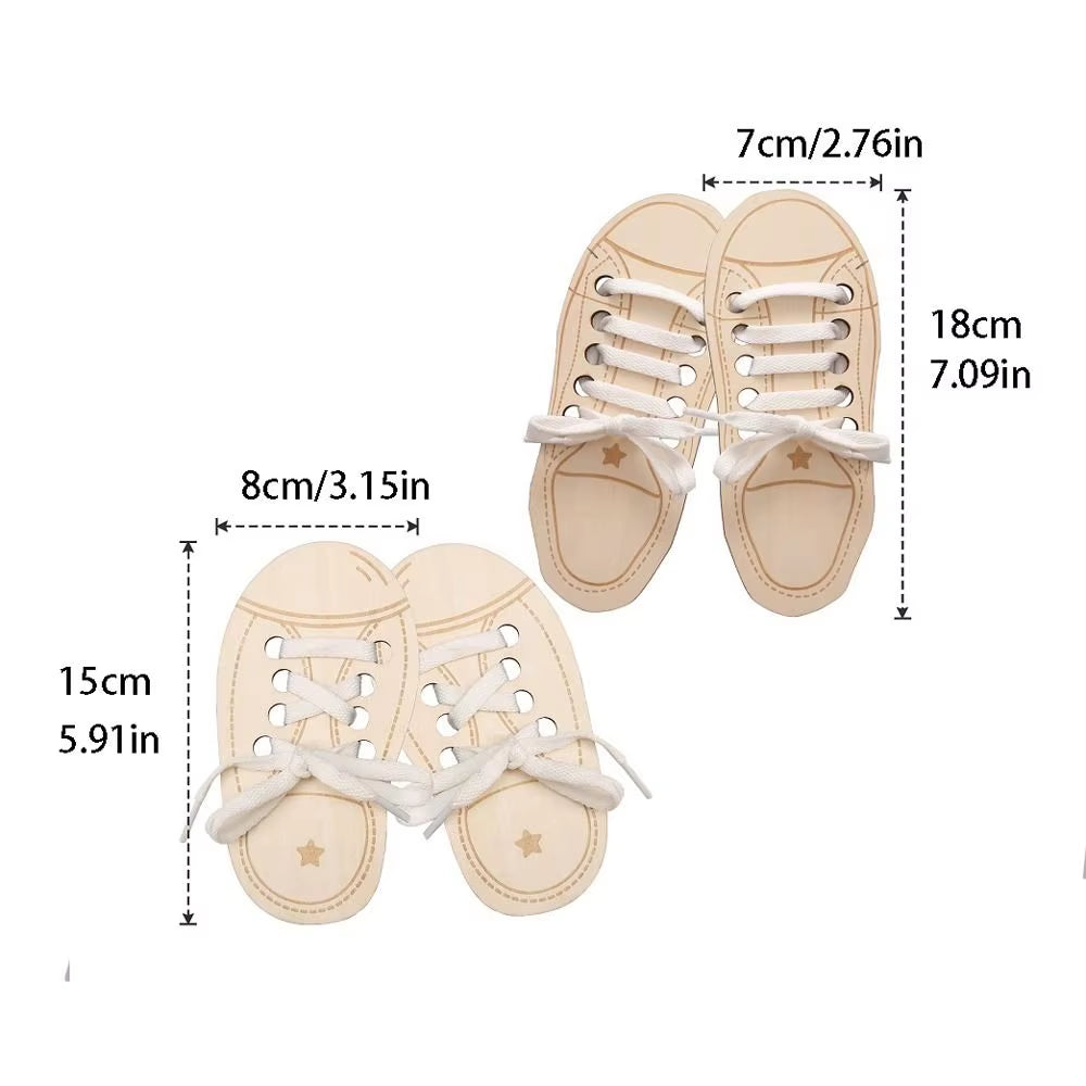 Montessori Teaching Aids Wooden Lacing Shoe Toy Learn to Tie Laces Toy Montessori Educational Toy Tying Shoelaces Boards