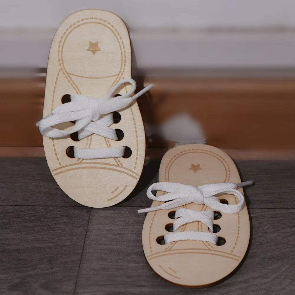 Montessori Teaching Aids Wooden Lacing Shoe Toy Learn to Tie Laces Toy Montessori Educational Toy Tying Shoelaces Boards