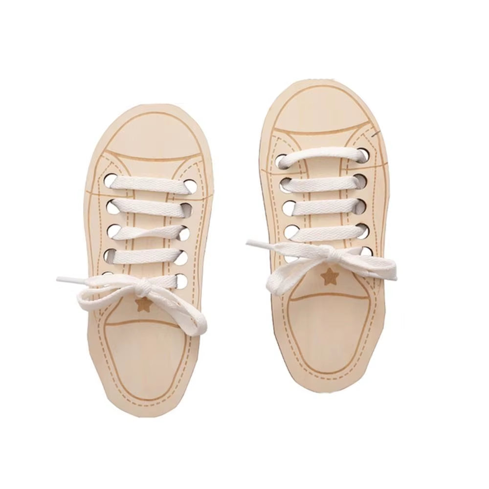 Montessori Teaching Aids Wooden Lacing Shoe Toy Learn to Tie Laces Toy Montessori Educational Toy Tying Shoelaces Boards