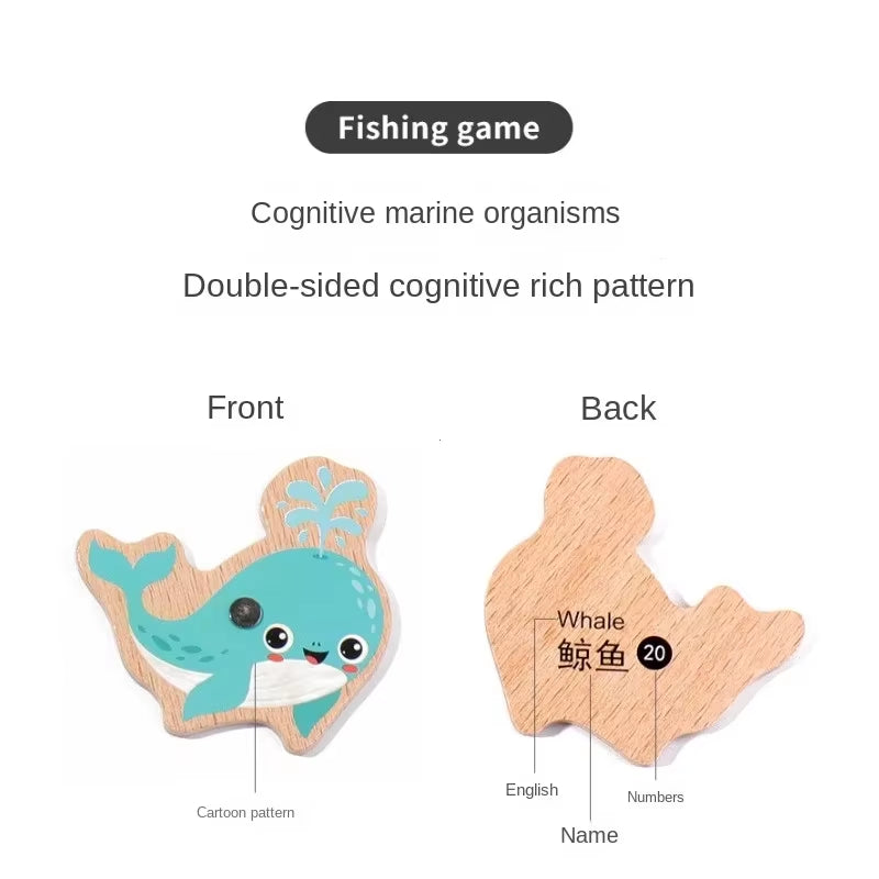 Montessori Wooden Fishing Toys for Children Cartoon Marine Life Cognition Fish Games Parent-Child Interactive Educational Toy