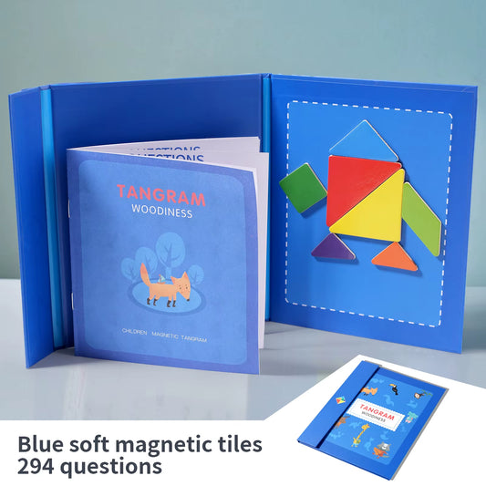 Magnetic Wooden Tangram Block Puzzle Game for Kids - Montessori Educational Intelligence Jigsaw Children'S Gift